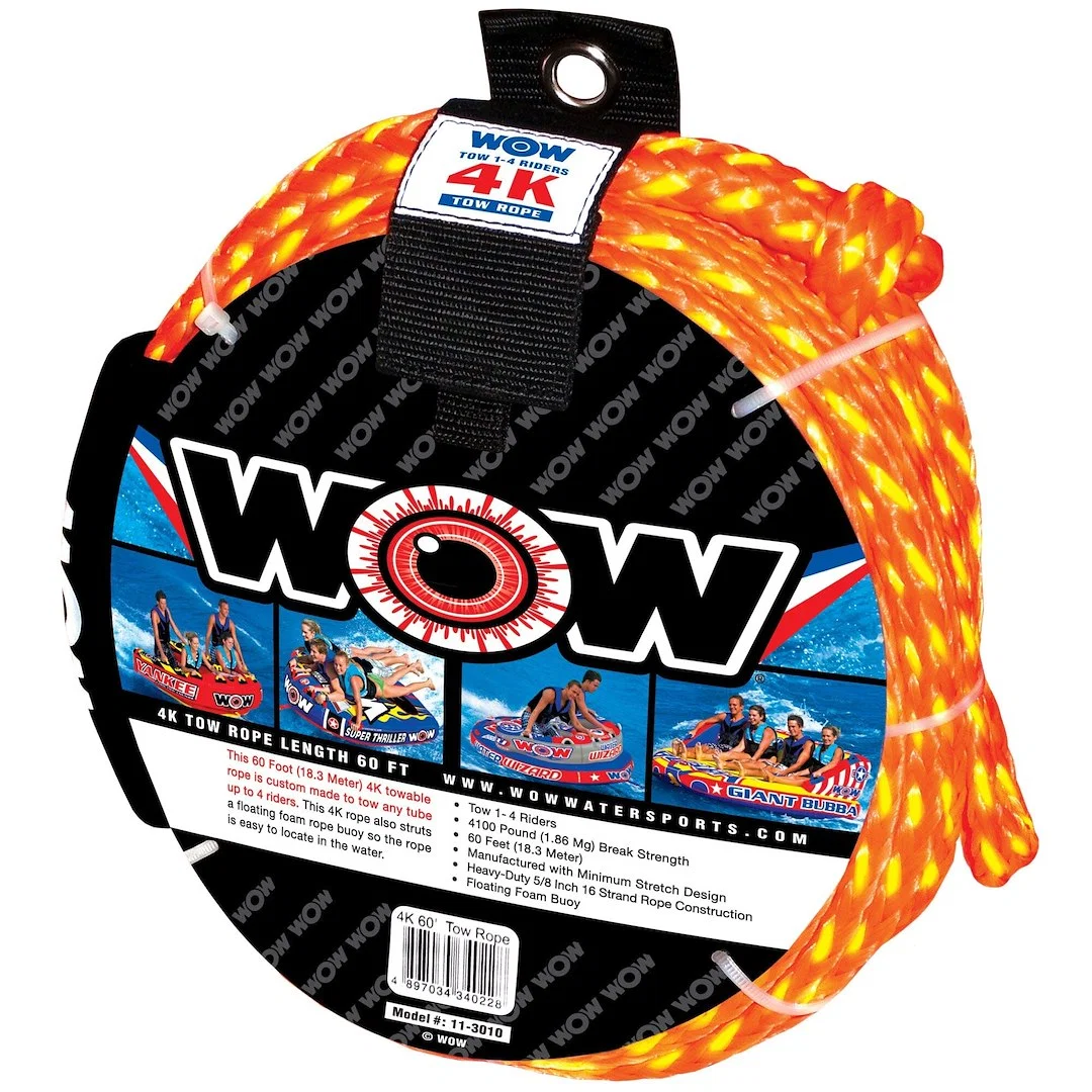 11-3010 – WOW SPORTS Towable Tube Tow Rope, Use To Tow Towable Tube Of 1 To 4 Riders 4100 Pound Breaking Strength 60 ...